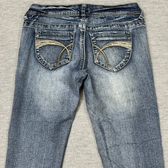 Reign Womens Blue Denim Skinny Leg Jeans Low Rise Stretch Pockets Size Curvy 3 - Picture 4 of 14